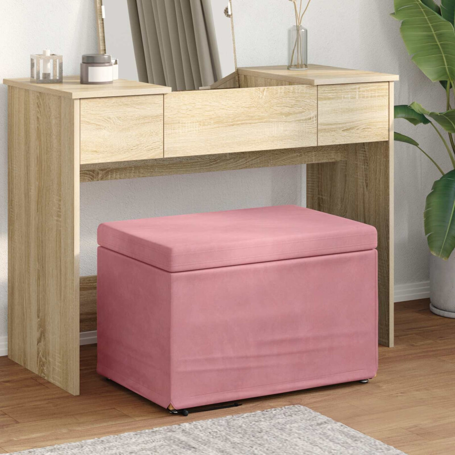 vidaXL Kruk Roze 61 x 41 x 40 cm Velvet en Gefabriceerd Hout vidaXL Kruk Roze 61 x 41 x 40 cm Velvet en Gefabriceerd Hout afbeelding 1