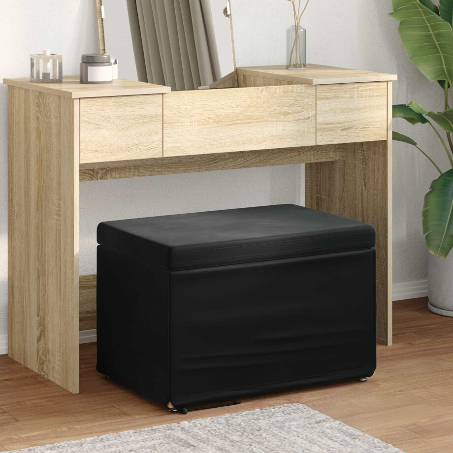 vidaXL Kruk Zwart 61 x 41 x 40 cm Velvet en Gefabriceerd Hout afbeelding 1
