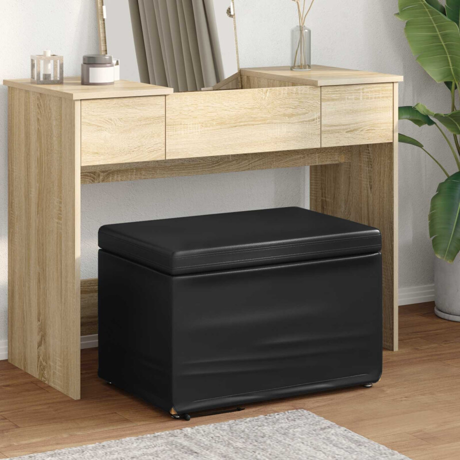 vidaXL Kruk Zwart 61 x 41 x 40 cm Nepleer en Gefabriceerd Hout afbeelding 1