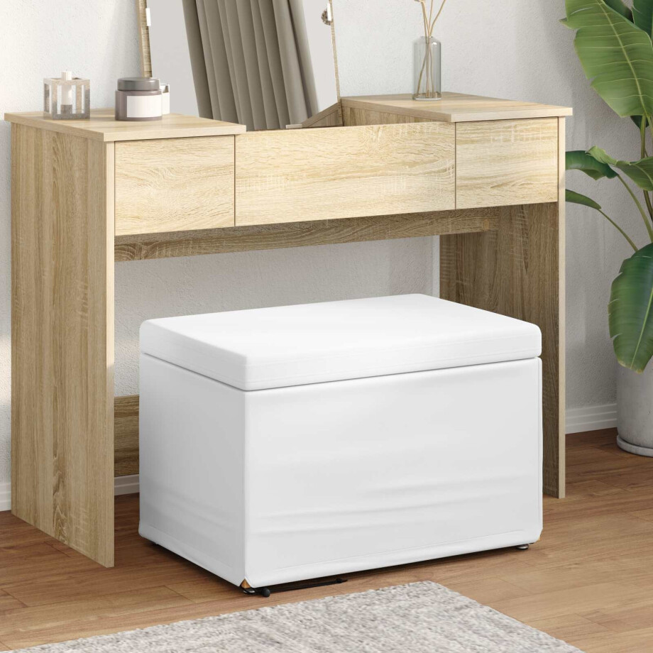 vidaXL Kruk Wit 61 x 41 x 40 cm Nepleer en Gefabriceerd Hout vidaXL Kruk Wit 61 x 41 x 40 cm Nepleer en Gefabriceerd Hout afbeelding 1