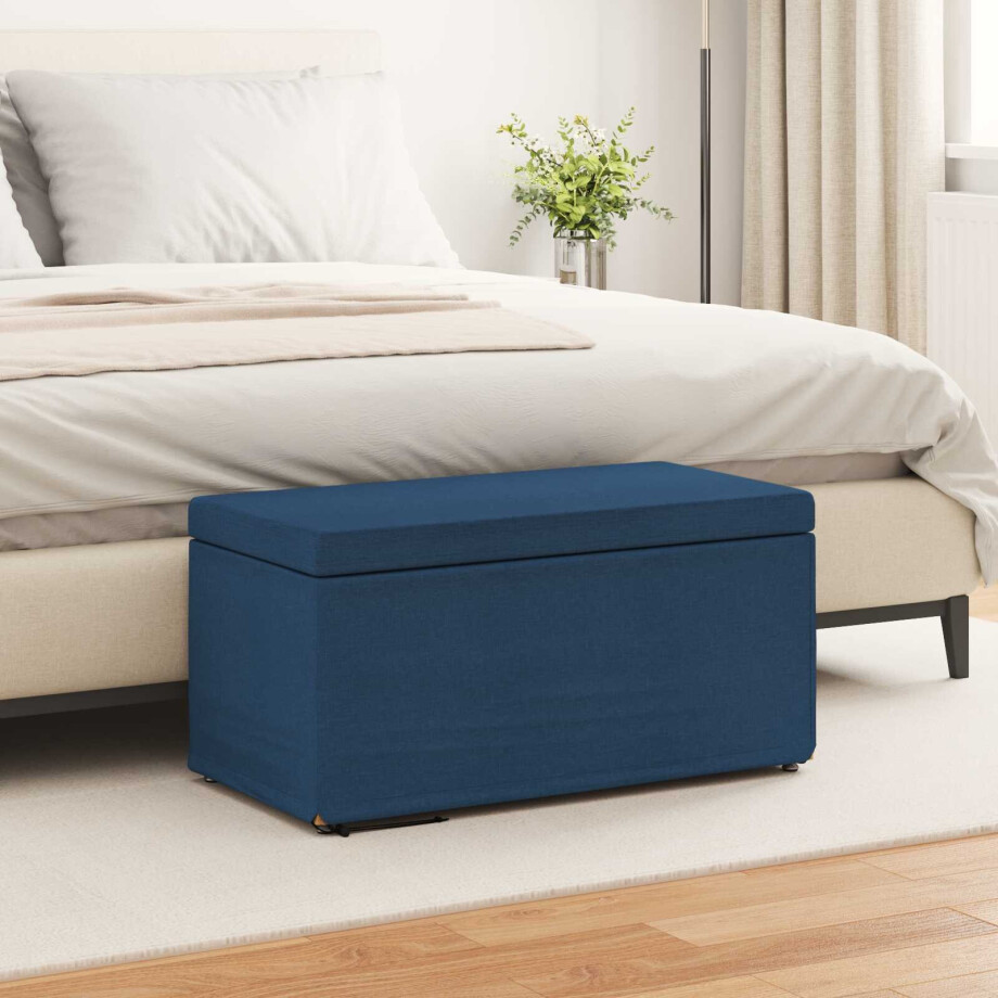 vidaXL Kruk Blauw 81 x 41 x 40 cm Stof en Geëngineerd Hout afbeelding 1