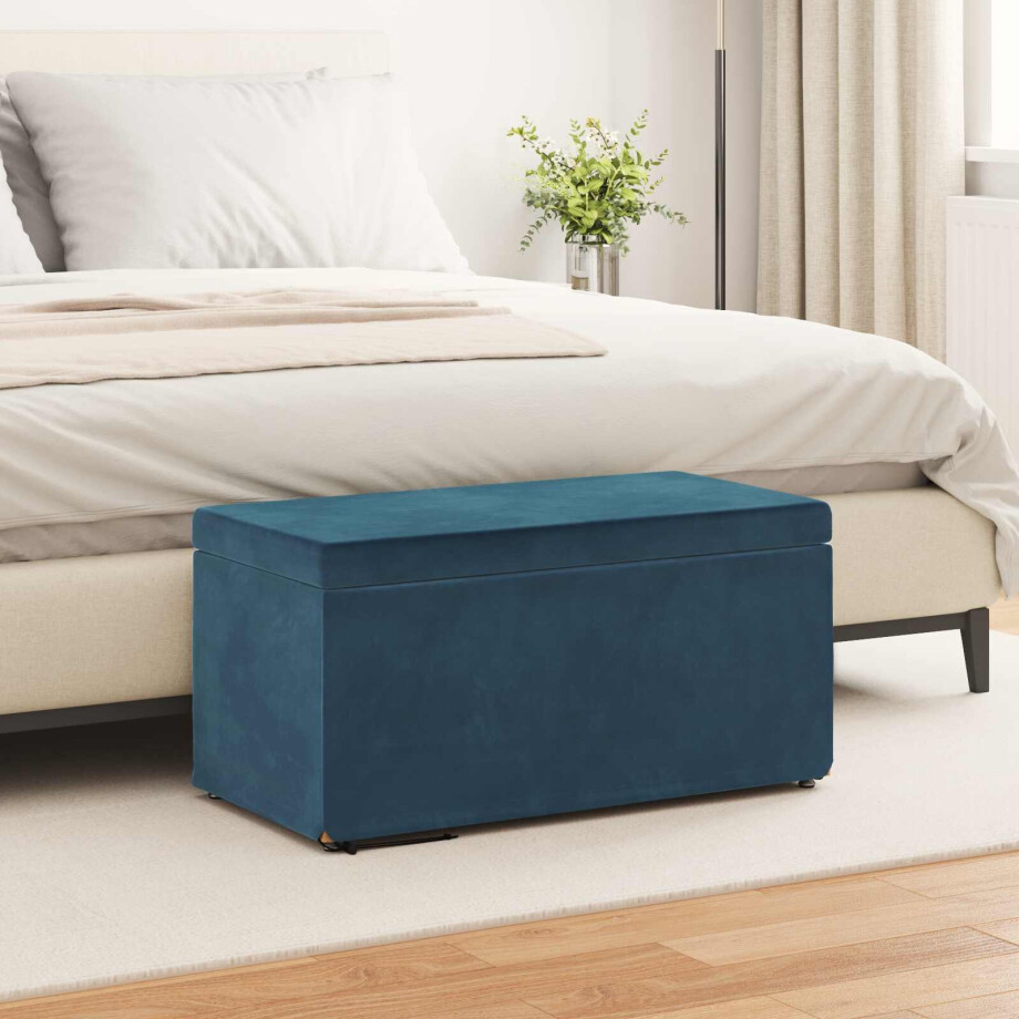 vidaXL Kruk Blauw 81 x 41 x 40 cm Velvet en Gefabriceerd Hout afbeelding 1