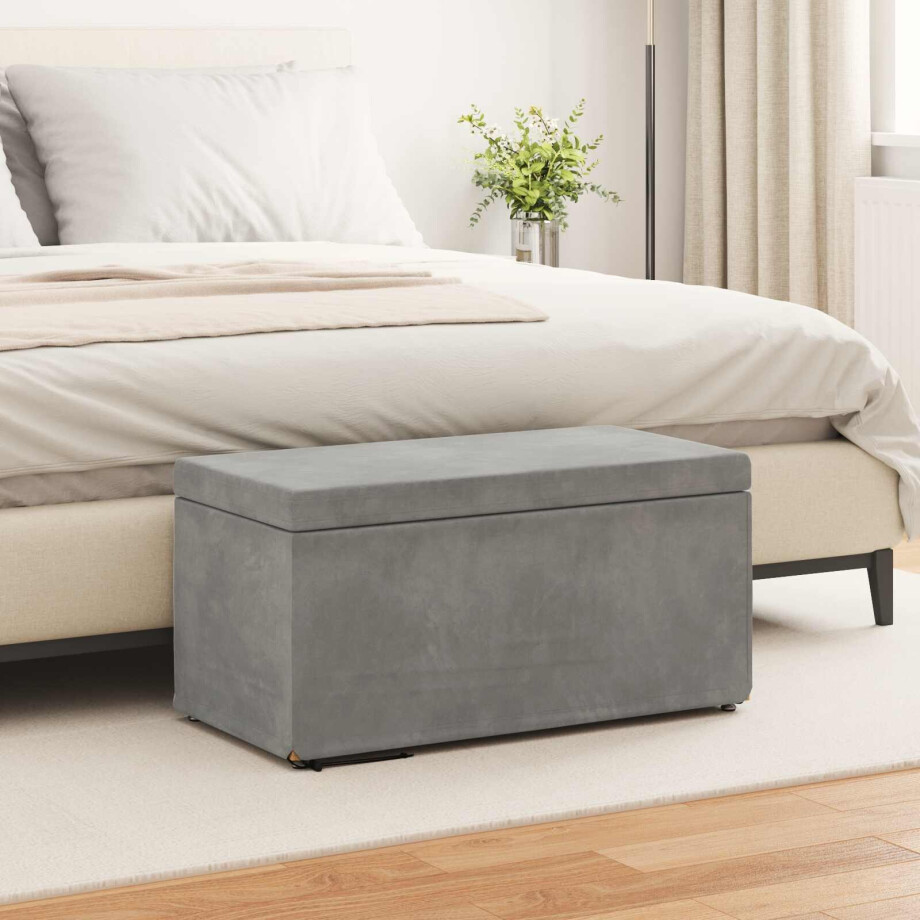 vidaXL Kruk Lichtgrijs 81 x 41 x 40 cm Velvet en Gefabriceerd Hout afbeelding 1