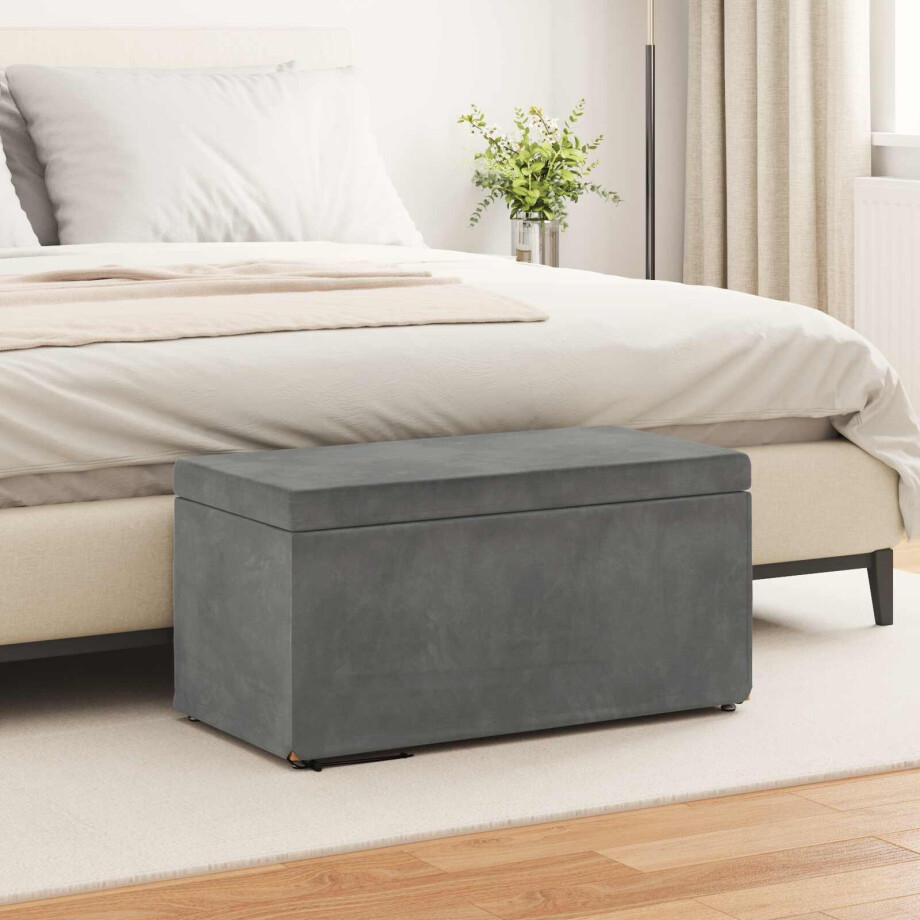 vidaXL Kruk Donkergrijs 81 x 41 x 40 cm Velvet en Gefabriceerd Hout afbeelding 1