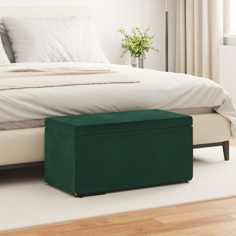 vidaXL Kruk Donkergroen 81 x 41 x 40 cm Velvet en Gefabriceerd Hout afbeelding 1