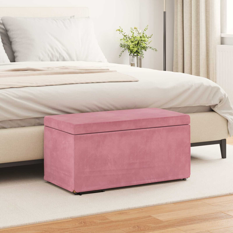 vidaXL Kruk Roze 81 x 41 x 40 cm Velvet en Gefabriceerd Hout afbeelding 1