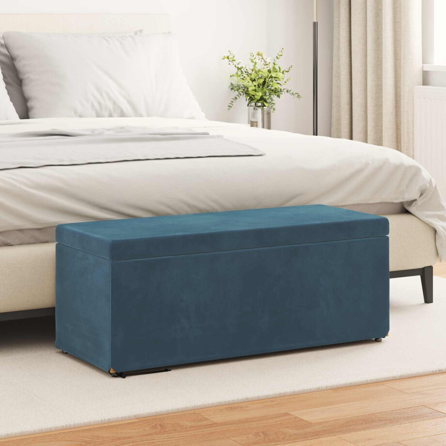 vidaXL Kruk Blauw 101 x 41 x 40 cm Velvet en Gefabriceerd Hout afbeelding 1