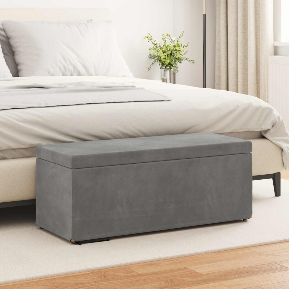 vidaXL Kruk Donkergrijs 101 x 41 x 40 cm Velvet en Gefabriceerd Hout afbeelding 1