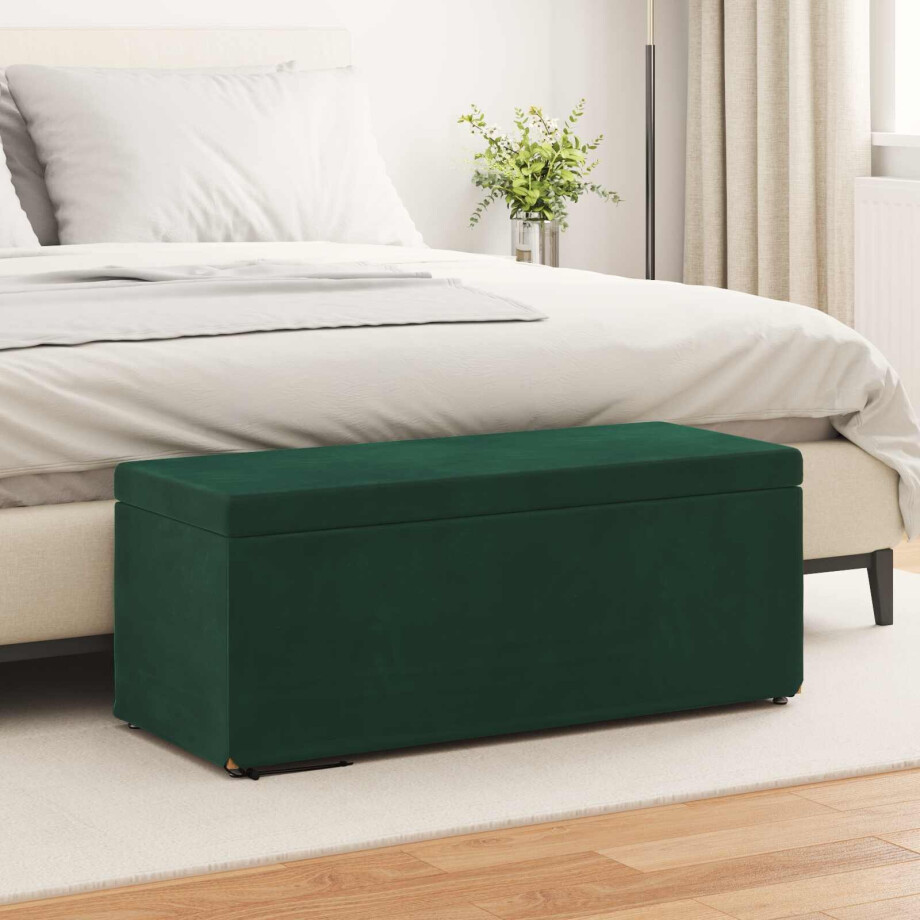 vidaXL Kruk Donkergroen 101 x 41 x 40 cm Velvet en Gefabriceerd Hout afbeelding 1