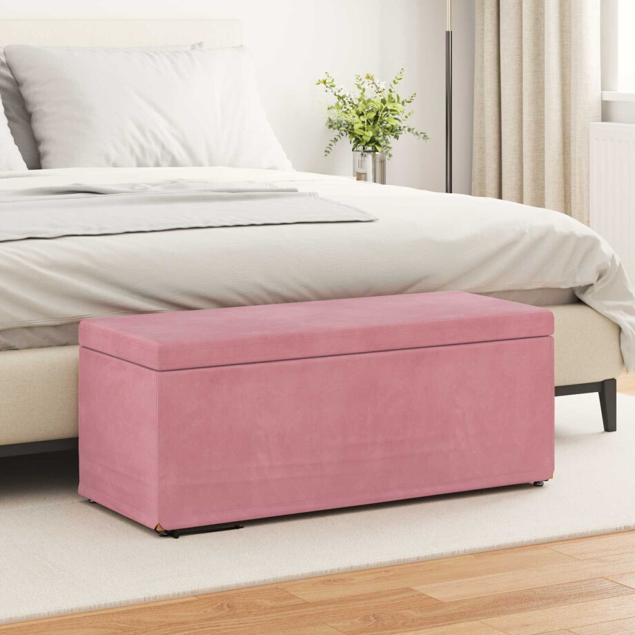 vidaXL Kruk Roze 101 x 41 x 40 cm Velvet en Gefabriceerd Hout afbeelding 1