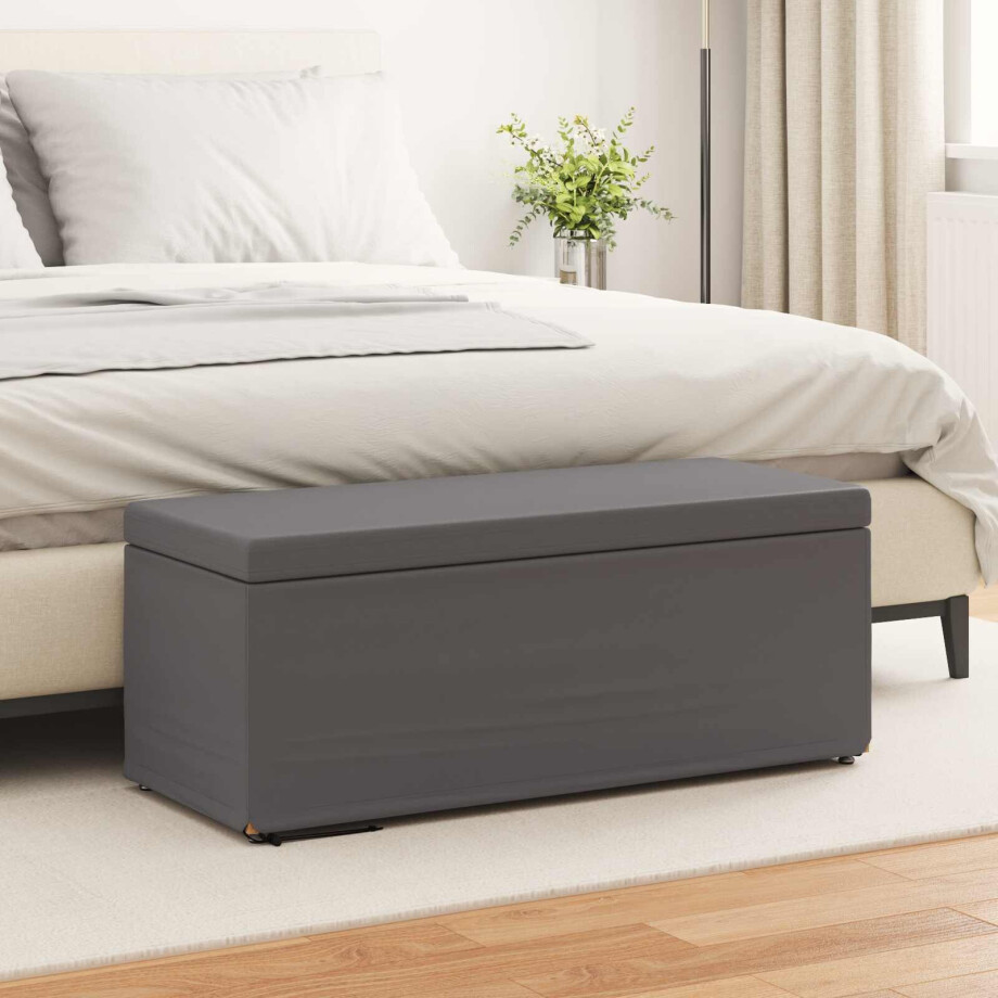 vidaXL Kruk Grijs 101 x 41 x 40 cm Nepleer en Gefabriceerd Hout afbeelding 1