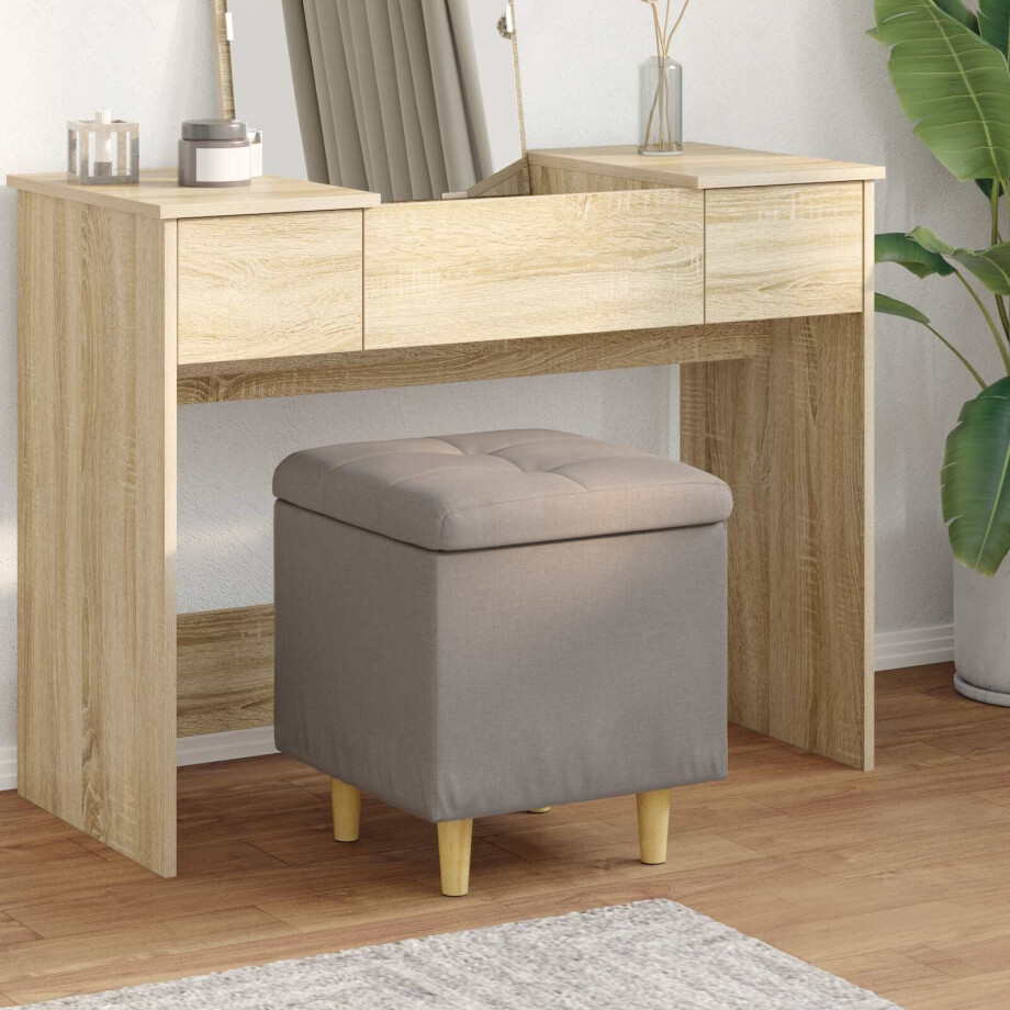 vidaXL Opslagottoman met kussen Taupe 40 x 40 x 45 cm Stof afbeelding 1