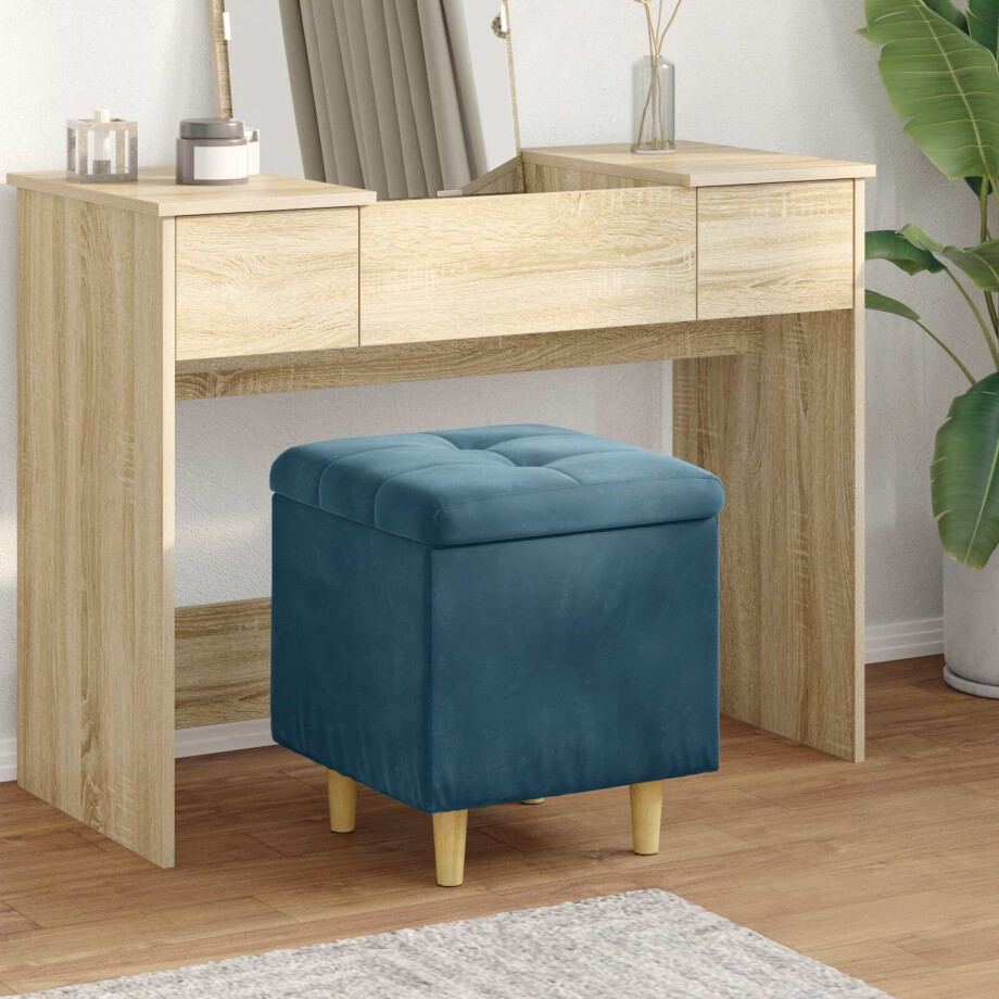vidaXL Opslagottoman met kussen Blauw 40 x 40 x 45 cm Fluweel afbeelding 1