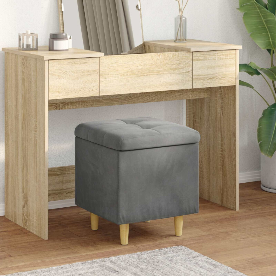 vidaXL Opslagottoman met kussen Donkergrijs 40 x 40 x 45 cm Fluweel vidaXL Opslagottoman met kussen Donkergrijs 40 x 40 x 45 cm Fluweel afbeelding 1