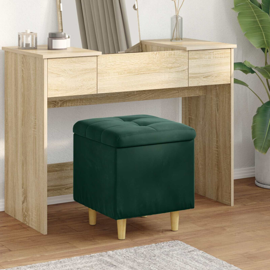 vidaXL Opslagottoman met kussen Donkergroen 40 x 40 x 45 cm Fluweel vidaXL Opslagottoman met kussen Donkergroen 40 x 40 x 45 cm Fluweel afbeelding 1