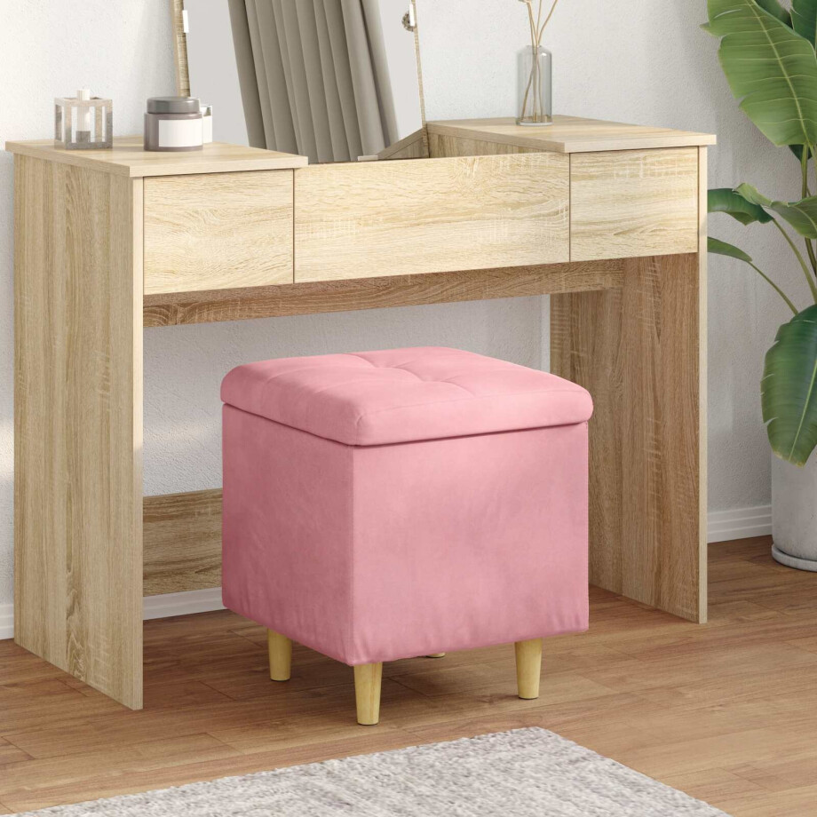 vidaXL Opslagottoman met kussen Roze 40 x 40 x 45 cm Fluweel afbeelding 1
