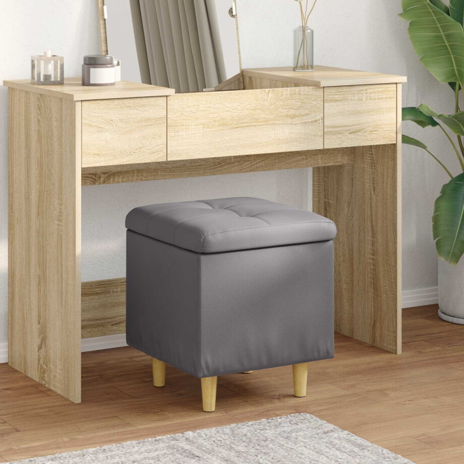 vidaXL Opslagottoman met kussen Grijs 40 x 40 x 45 cm Kunstleer afbeelding 1