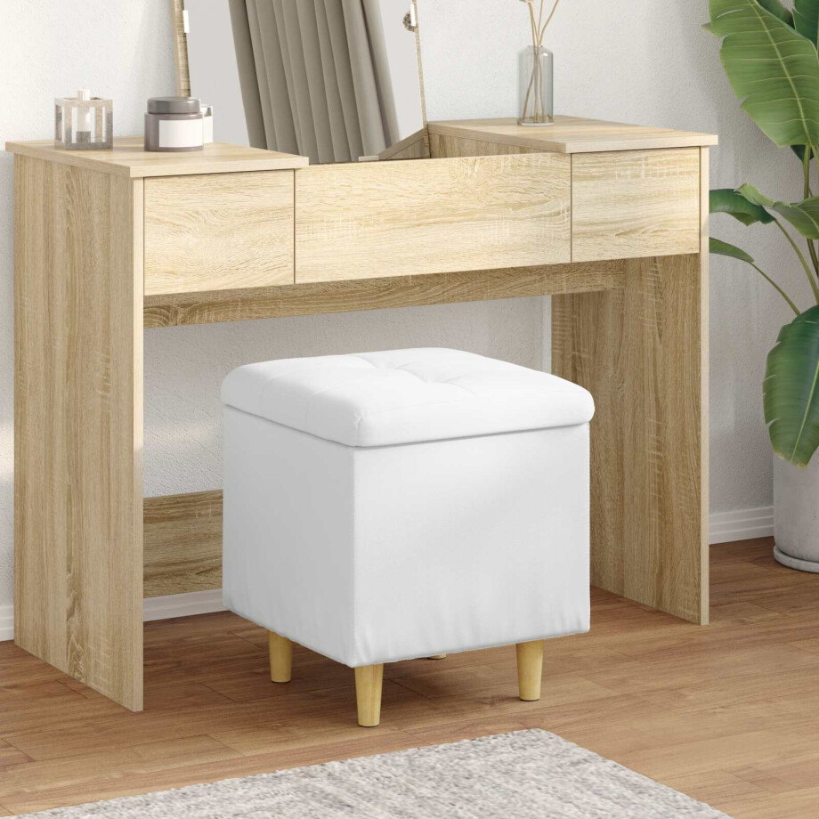 vidaXL Opslagottoman met kussen Wit 40 x 40 x 45 cm Kunstleer afbeelding 1