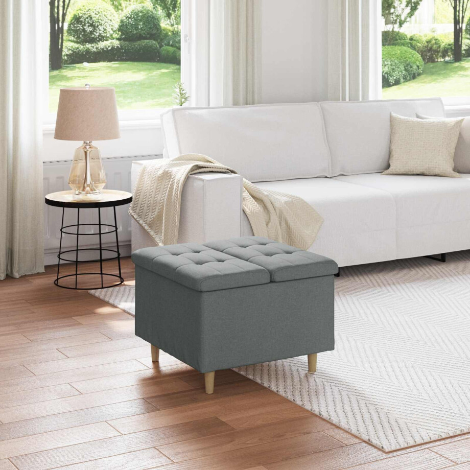 vidaXL Opslagottoman met kussen Donkergrijs 60 x 60 x 45 cm Stof afbeelding 1