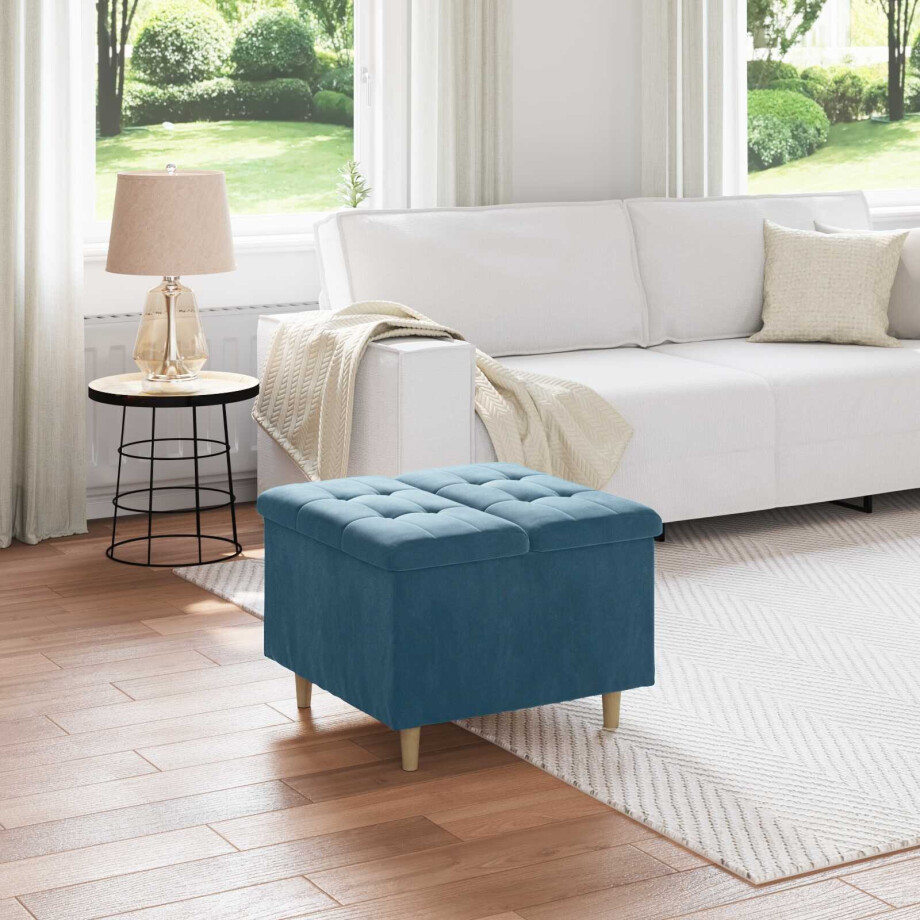 vidaXL Opslagottoman met kussen Blauw 60 x 60 x 45 cm Fluweel afbeelding 1