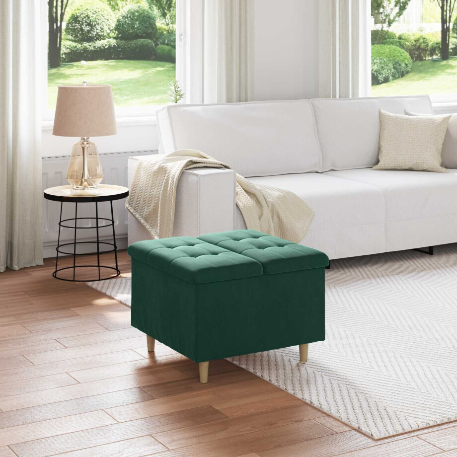 vidaXL Opslagottoman met kussen Donkergroen 60 x 60 x 45 cm Fluweel vidaXL Opslagottoman met kussen Donkergroen 60 x 60 x 45 cm Fluweel afbeelding 1