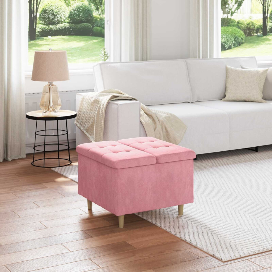 vidaXL Opslagottoman met kussen Roze 60 x 60 x 45 cm Fluweel afbeelding 1
