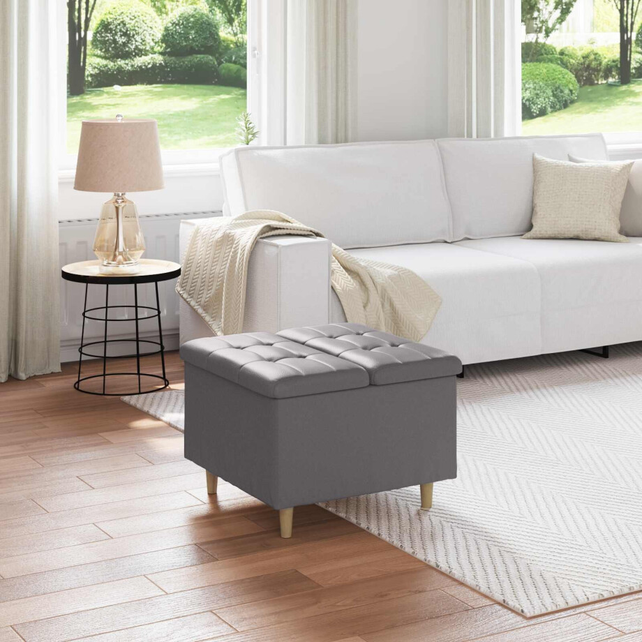 vidaXL Opslagottoman met kussen Grijs 60 x 60 x 45 cm Kunstleer afbeelding 1