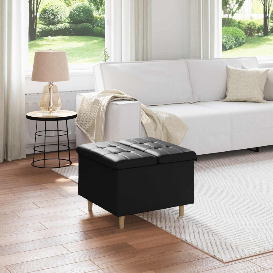 vidaXL Opslagottoman met kussen Zwart 60 x 60 x 45 cm Kunstleer vidaXL Opslagottoman met kussen Zwart 60 x 60 x 45 cm Kunstleer afbeelding 1