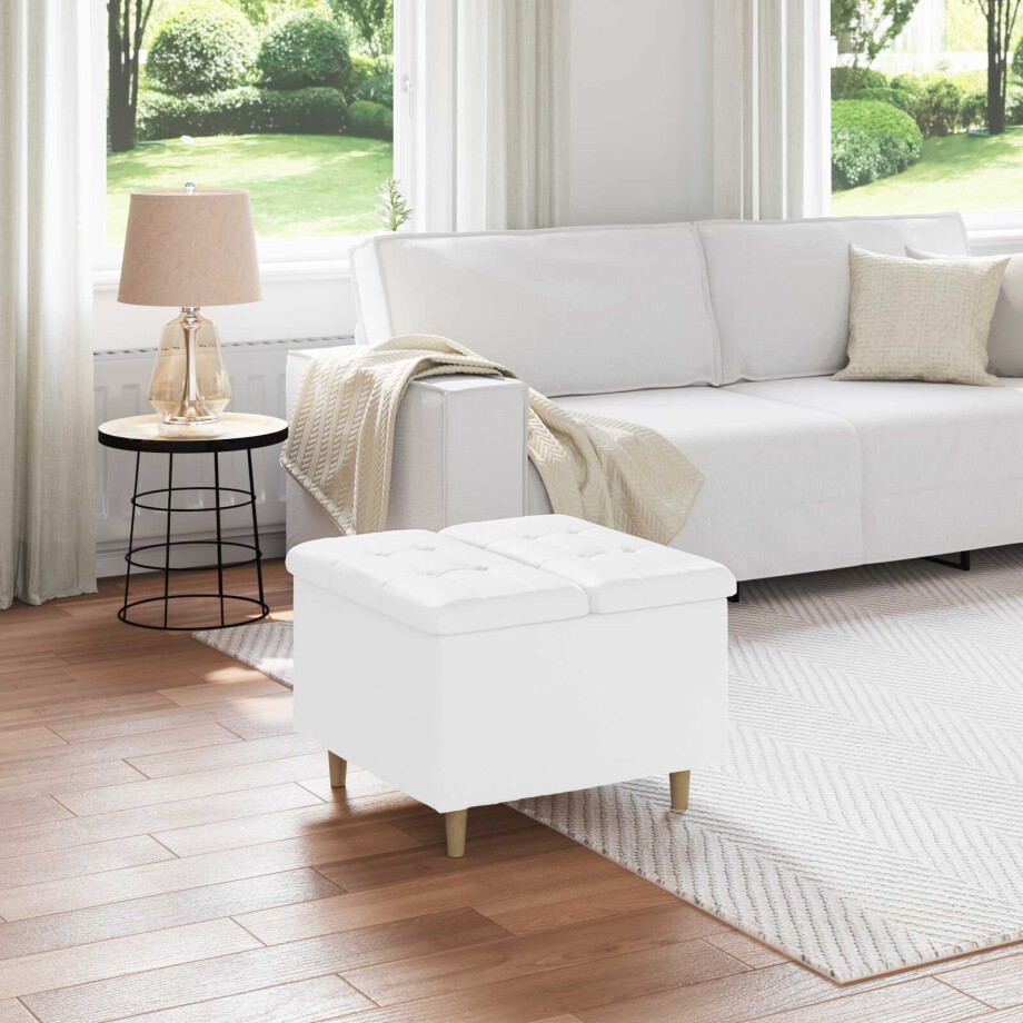 vidaXL Opslagottoman met kussen Wit 60 x 60 x 45 cm Kunstleer afbeelding 1
