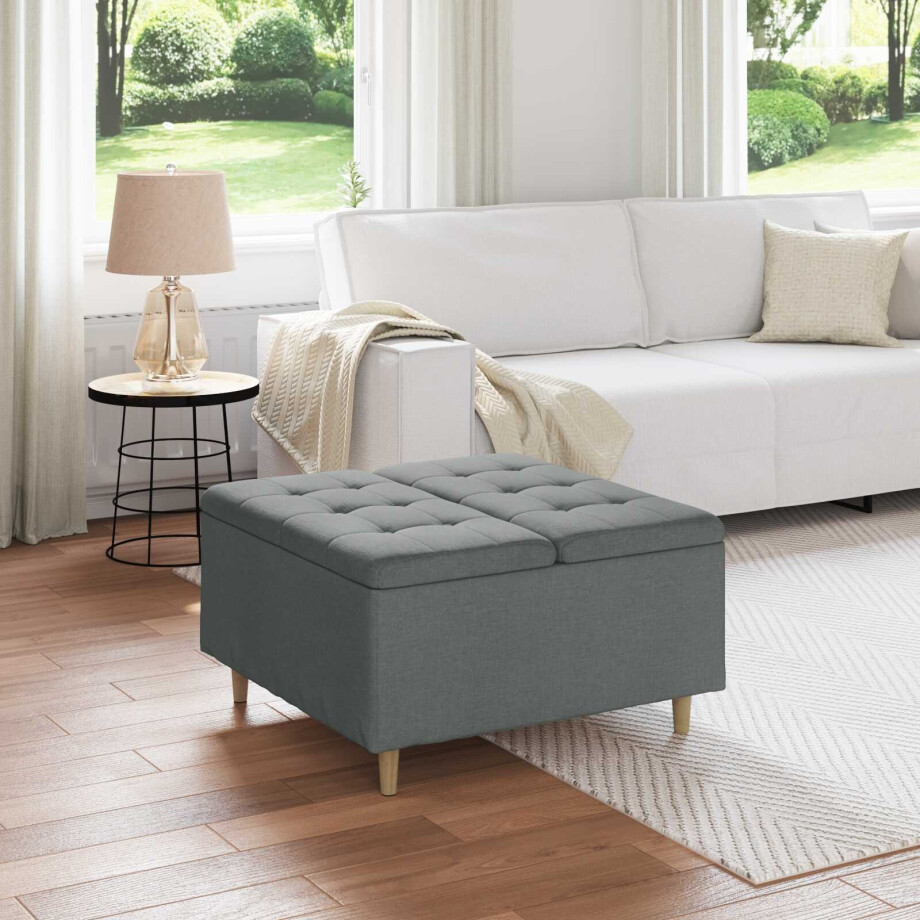 vidaXL Opslagottoman met kussen Donkergrijs 80 x 80 x 45 cm Stof vidaXL Opslagottoman met kussen Donkergrijs 80 x 80 x 45 cm Stof afbeelding 1