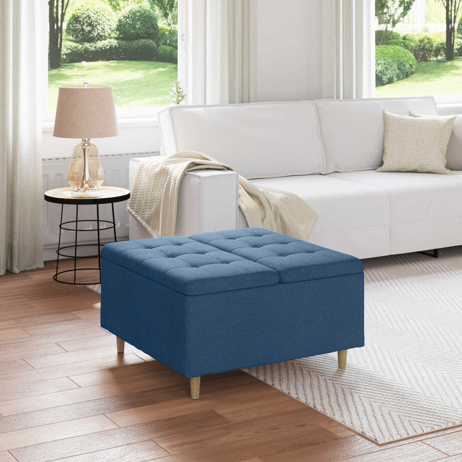 vidaXL Opslagottoman met kussen Blauw 80 x 80 x 45 cm Stof afbeelding 1