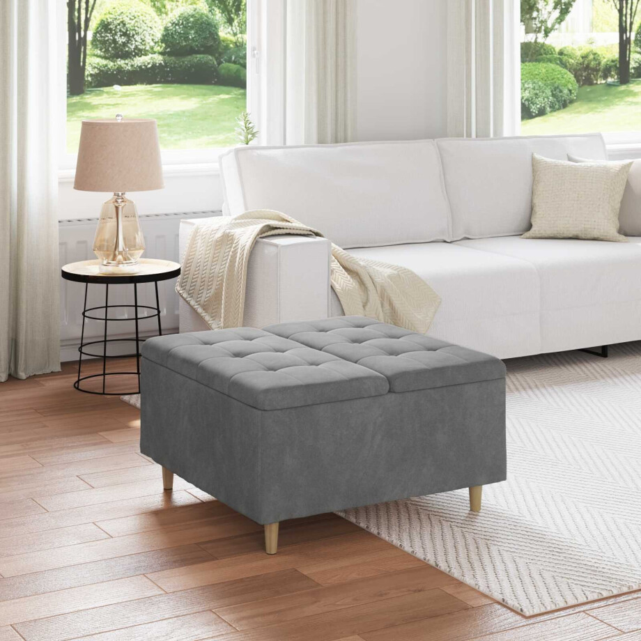 vidaXL Opslagottoman met kussen Donkergrijs 80 x 80 x 45 cm Fluweel vidaXL Opslagottoman met kussen Donkergrijs 80 x 80 x 45 cm Fluweel afbeelding 1