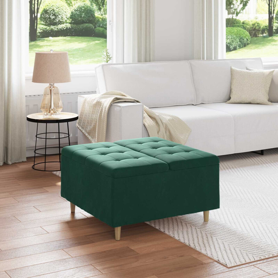vidaXL Opslagottoman met kussen Donkergroen 80 x 80 x 45 cm Fluweel vidaXL Opslagottoman met kussen Donkergroen 80 x 80 x 45 cm Fluweel afbeelding 1