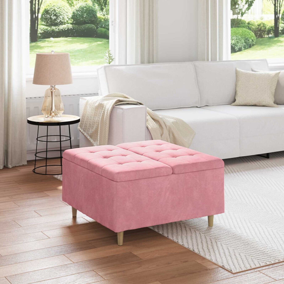 vidaXL Opslagottoman met kussen Roze 80 x 80 x 45 cm Fluweel afbeelding 1