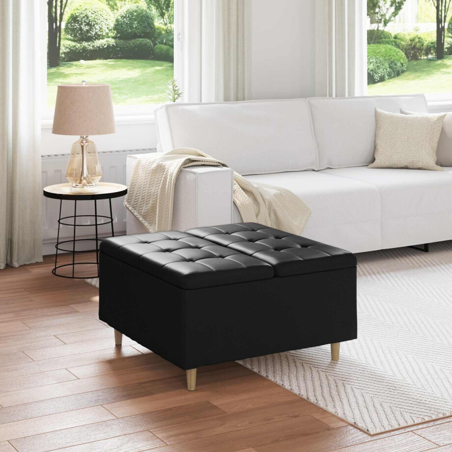 vidaXL Opslagottoman met kussen Zwart 80 x 80 x 45 cm Kunstleer vidaXL Opslagottoman met kussen Zwart 80 x 80 x 45 cm Kunstleer afbeelding 1