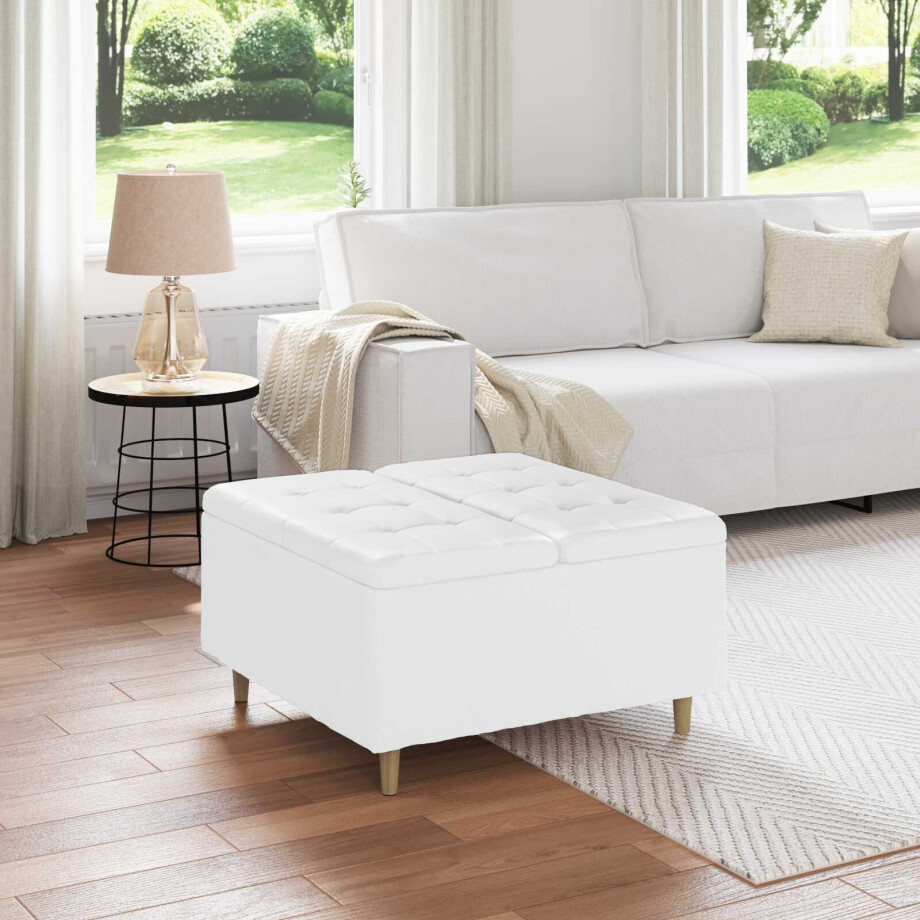 vidaXL Opslagottoman met kussen Wit 80 x 80 x 45 cm Kunstleer afbeelding 1