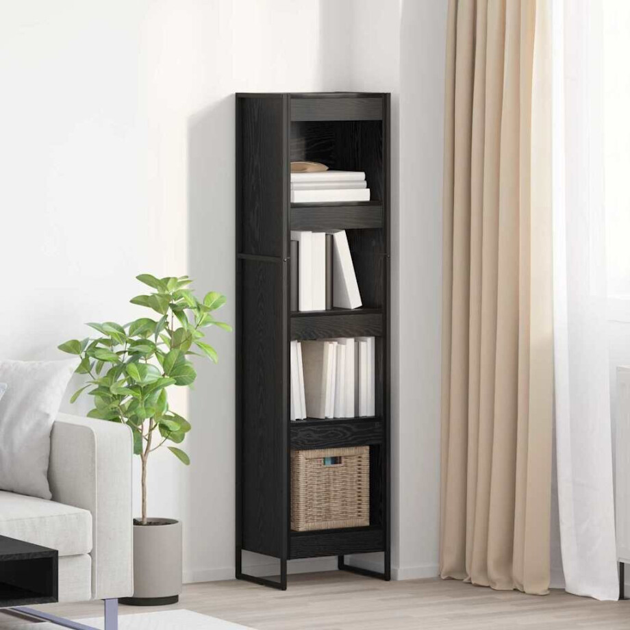vidaXL Boekenkast Zwart Eiken 40 x 30 x 155 cm Bewerkt hout afbeelding 1