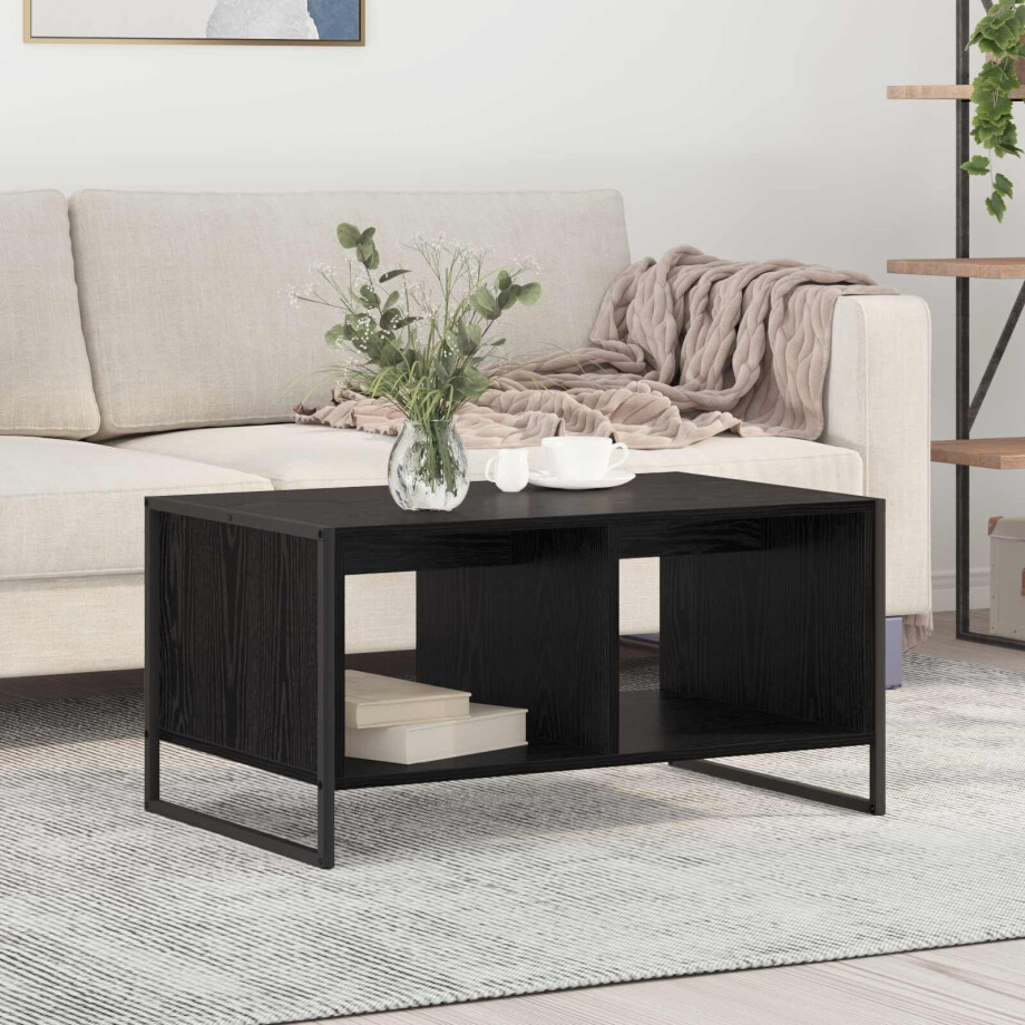 vidaXL Salontafel Zwart Eiken 80 x 50 x 40 cm Bewerkt hout afbeelding 1