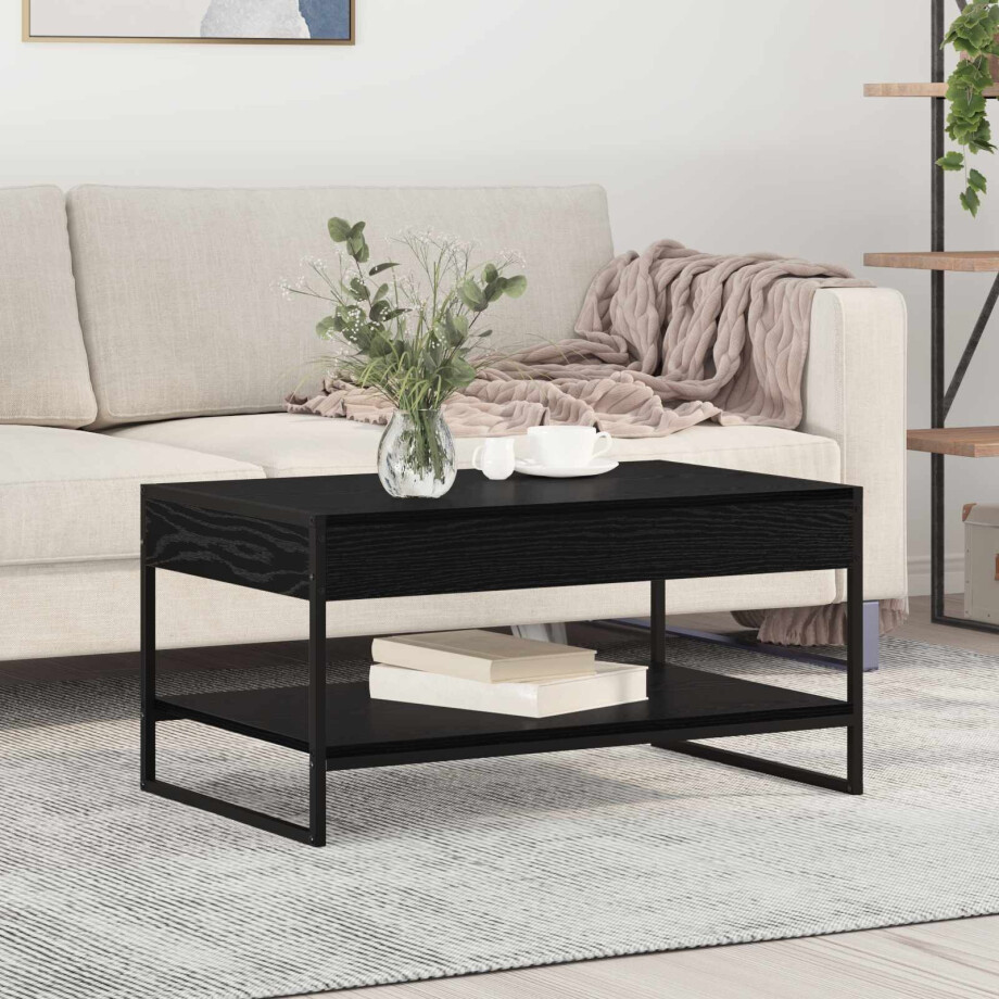 vidaXL Salontafel Zwart Eiken 80 x 50 x 40 cm Bewerkt hout afbeelding 1