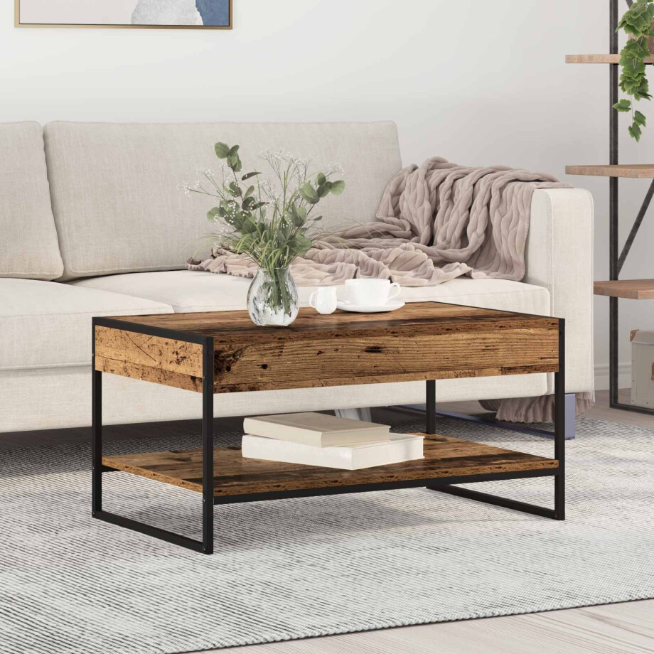 vidaXL Salontafel Oud Hout 80 x 50 x 40 cm Bewerkt hout afbeelding 1