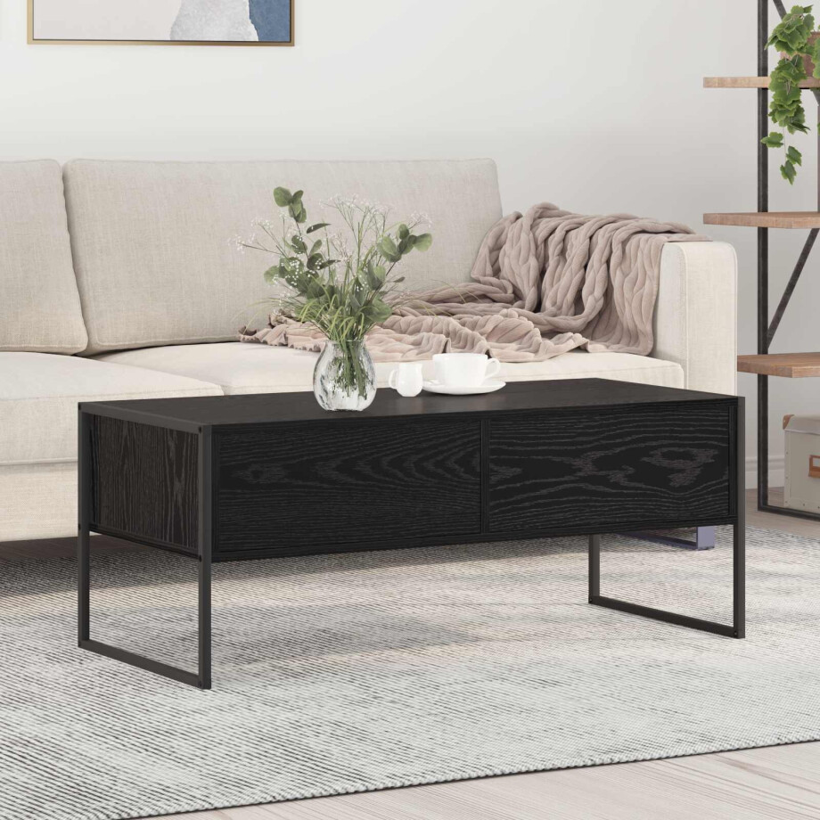 vidaXL Salontafel met lade Zwart Eiken 100 x 46 x 40 cm Bewerkt hout afbeelding 1