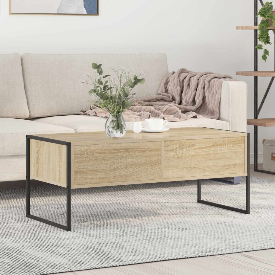 vidaXL Salontafel met lade Sonoma 100 x 46 x 40 cm Bewerkt hout afbeelding 1