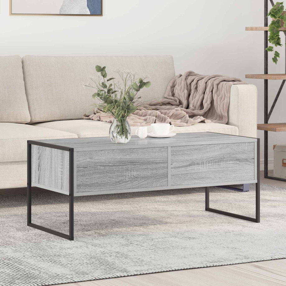 vidaXL Salontafel met lade Grijs Sonoma 100 x 46 x 40 cm Bewerkt hout afbeelding 1