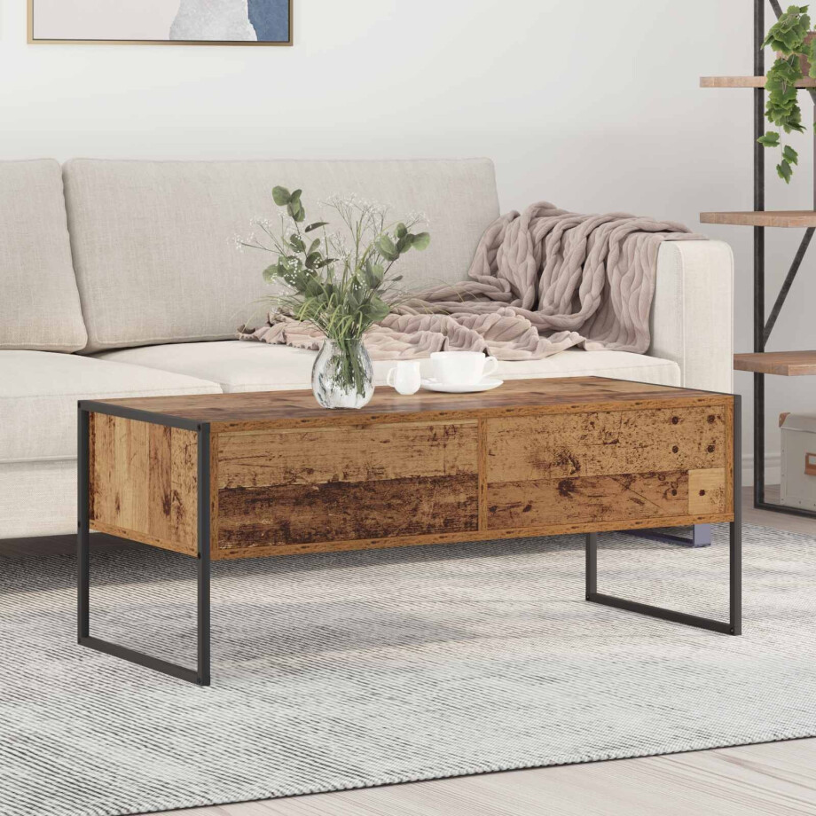 vidaXL Salontafel met lade Oud Hout 100 x 46 x 40 cm Bewerkt hout afbeelding 1