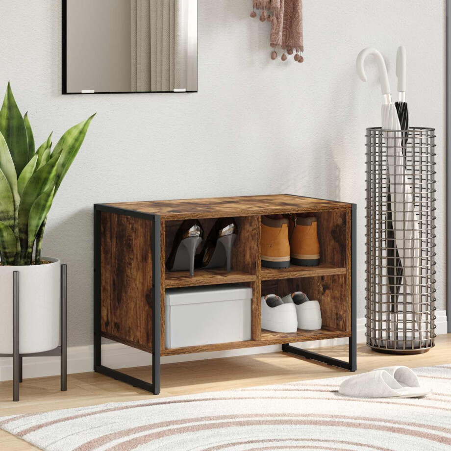 vidaXL Schoenenkast met opslag Rook Eik 60 x 35 x 44 cm Bewerkt hout afbeelding 1