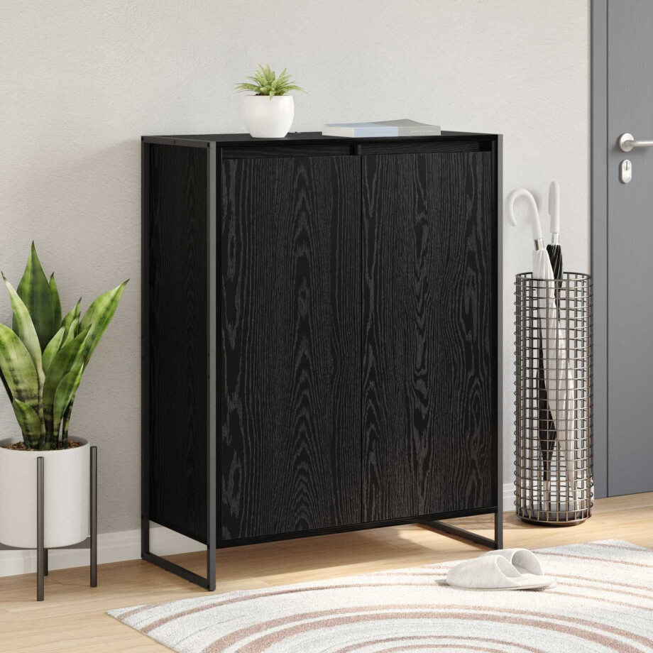 vidaXL Schoenenkast Zwart Eiken 79 x 36 x 100 cm Bewerkt hout vidaXL Schoenenkast Zwart Eiken 79 x 36 x 100 cm Bewerkt hout afbeelding 1