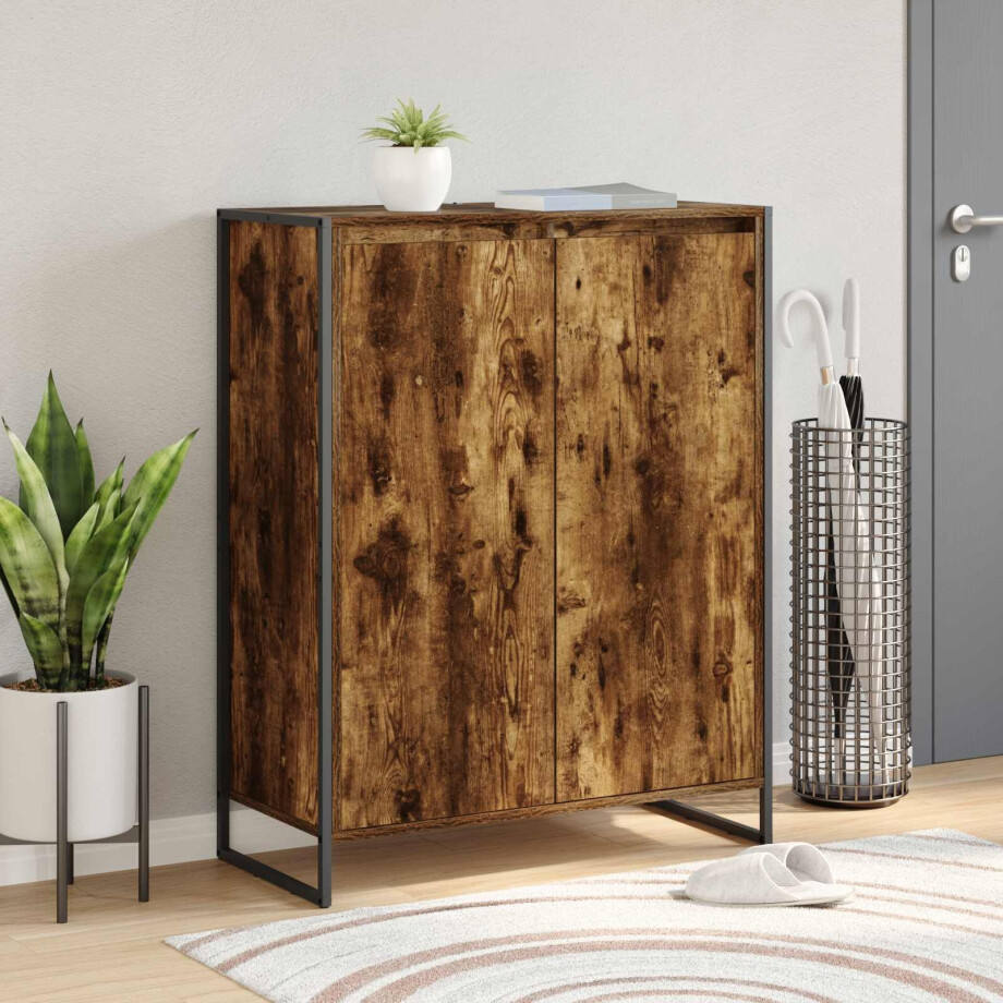 vidaXL Schoenenkast met opslag Rook Eik 79 x 36 x 100 cm Bewerkt hout afbeelding 1