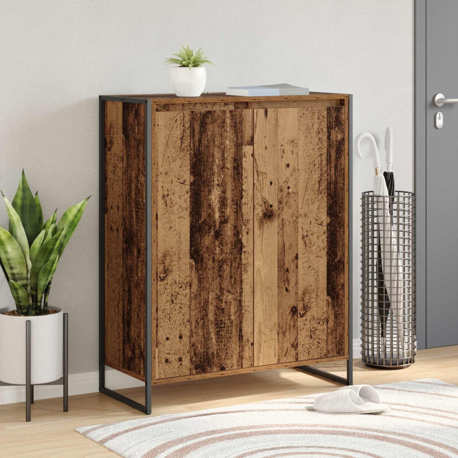 vidaXL Schoenenkast met opslag Oud Hout 79 x 36 x 100 cm Bewerkt hout afbeelding 1