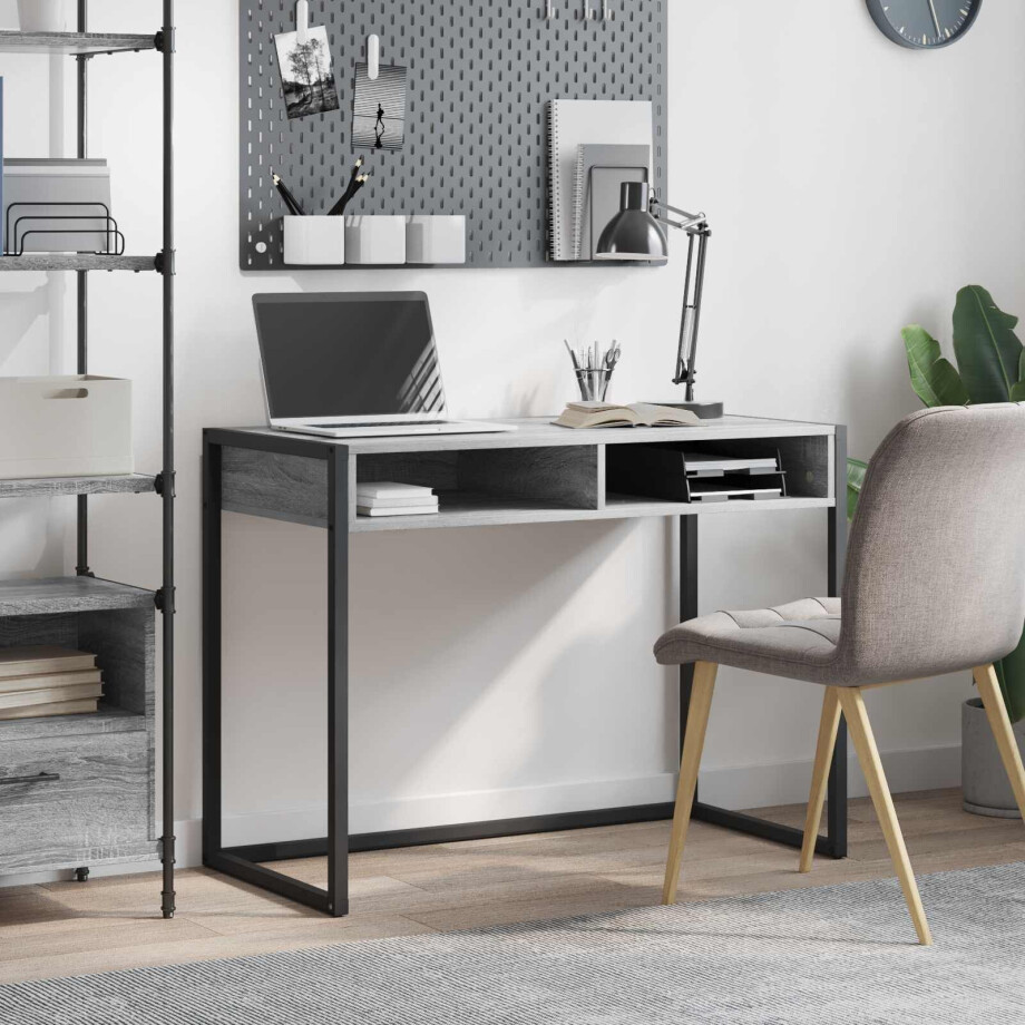 vidaXL Bureau met opslag Grijs Sonoma 100 x 50 x 75 cm Bewerkt hout afbeelding 1