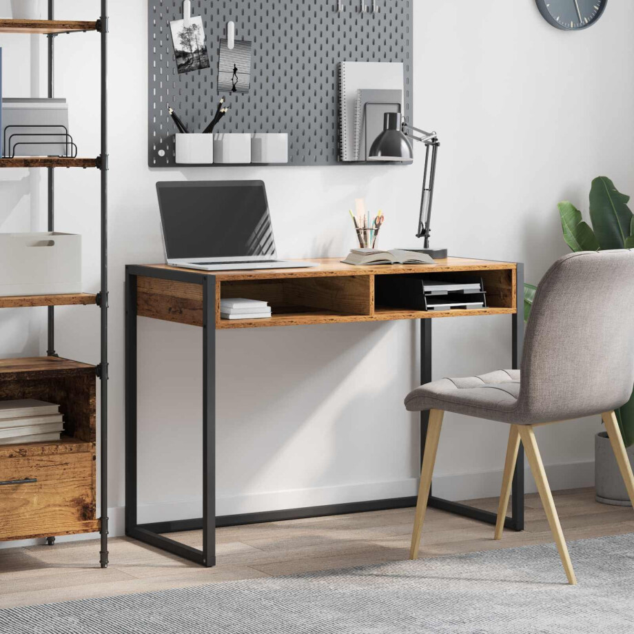 vidaXL Bureau met opslag Oud Hout 100 x 50 x 75 cm Bewerkt hout afbeelding 1